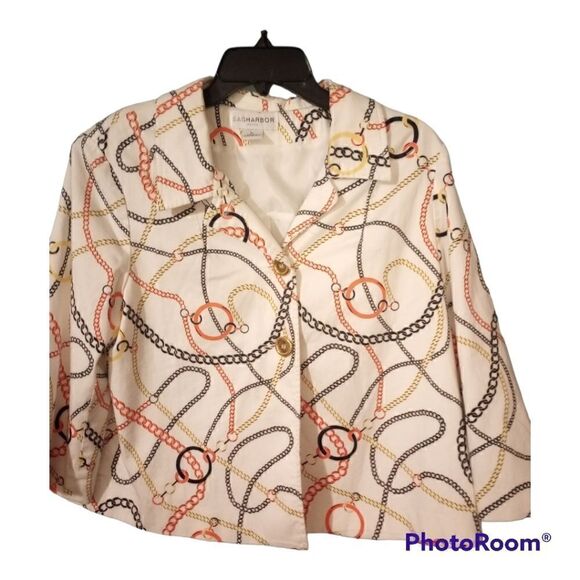 Chain print three quarter length sleeve cropped blazer - Picture 1 of 11